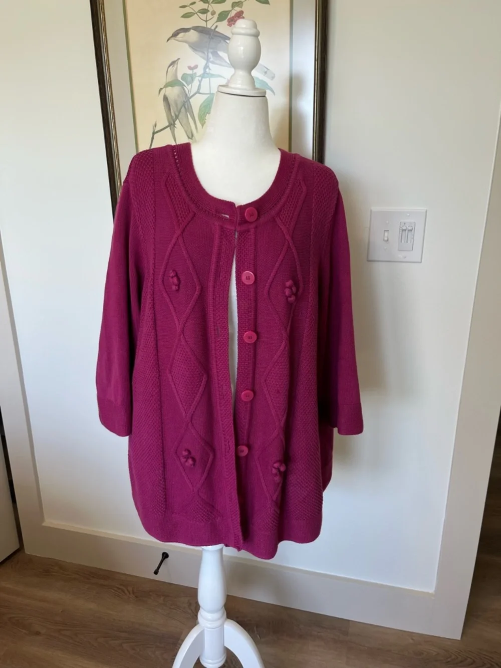 CJ Banks Fuchsia Button-Front Knit Cardigan - Picture 1 of 6